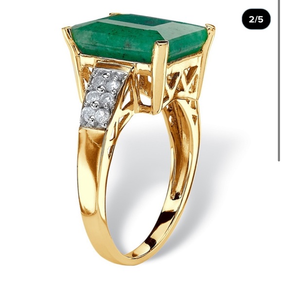 GENUINE EMERALD 18K GOLD WHITE TOPAZ RING - Picture 3 of 4